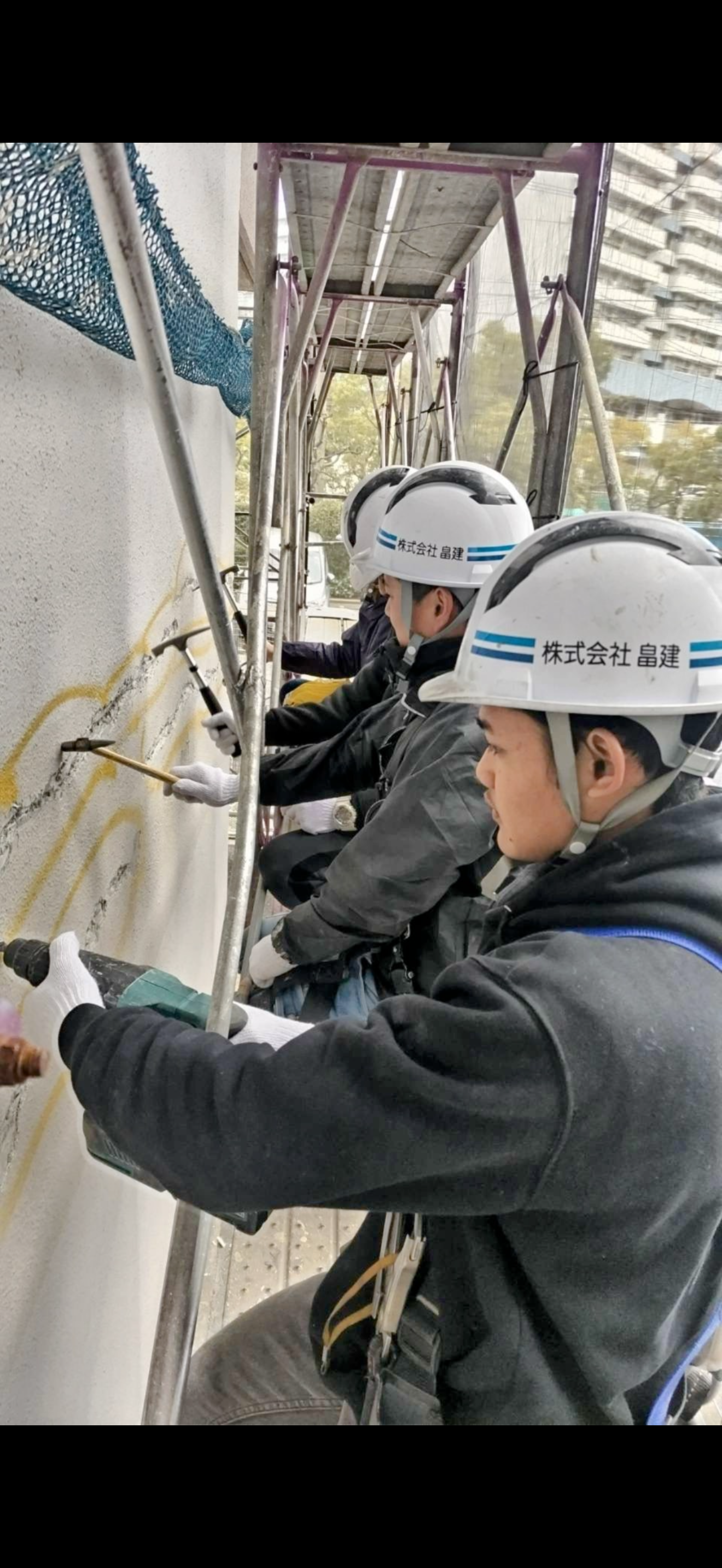 足場上で作業する職人たち